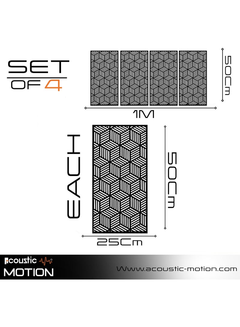 أكويستك موشان لوحات ديكور فنية جدارية خشبية من ACOUSTIC MOTION®، تصميم  ISO HEX مع شريط لاصق مزدوج الوجه، معلق على الحائط باللون الأسود الحديث للمنزل وغرفة المعيشة وغرفة النوم والمكتب والفندق، 25 × 50 × 0.5 سم، مجموعة مكونة من 4 قطع - Image 3